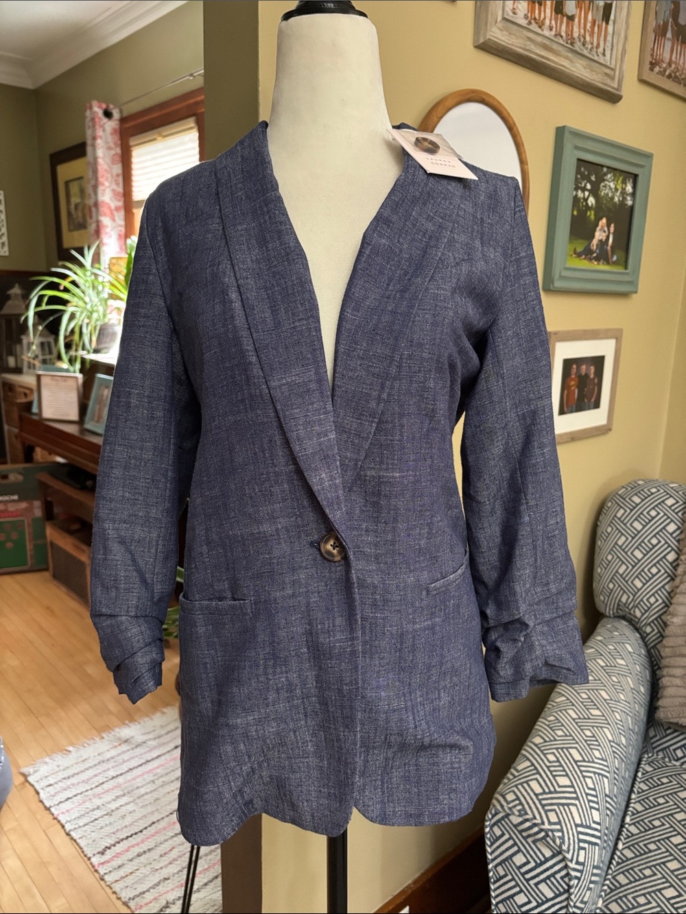 🆕 LC Lauren Conrad Blue Single-Button Shawl-Collar Blazer